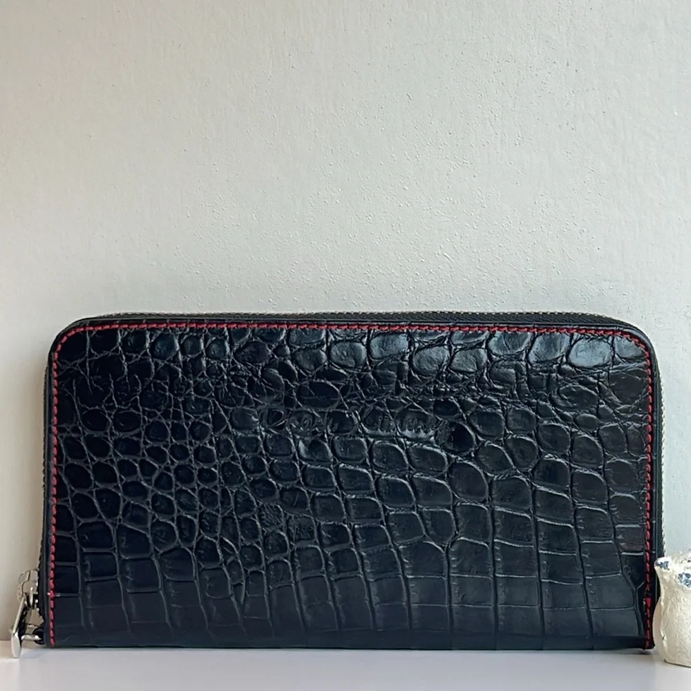 Roger Ximenez Mock Croc Black Women's Leather Clutch New Without Tag 🏷️